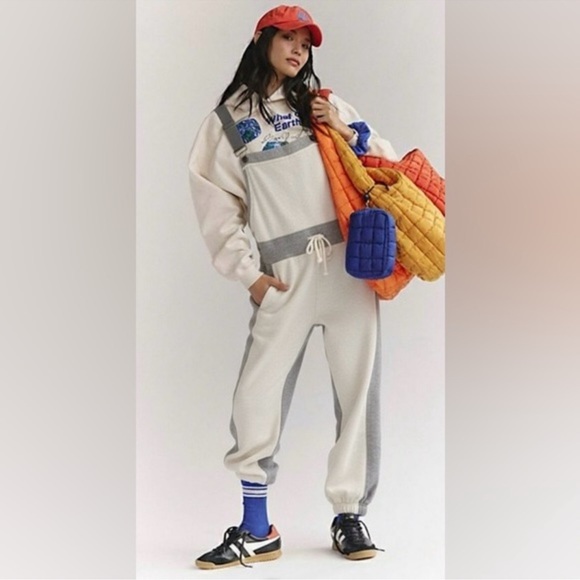 free people movement Pants - FP Movement by Free People Gray and Cream Jumpsuit